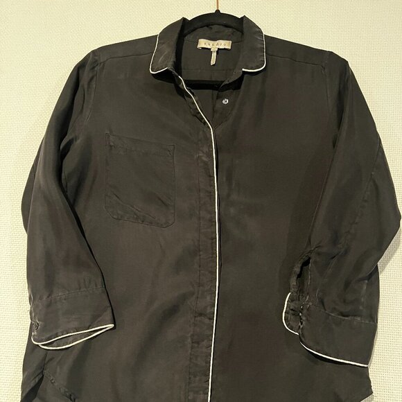 Sandro Paris silk Luxury Pajama Style Shirt Top Button‎ Up Black Medium (READ) - Picture 1 of 9